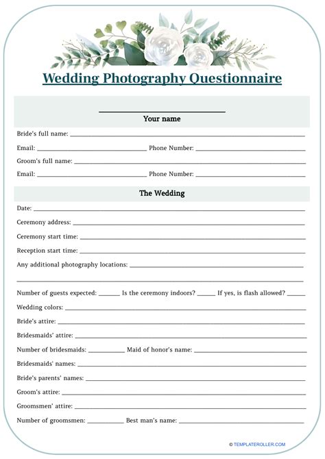 Wedding Photography Questionnaire Template