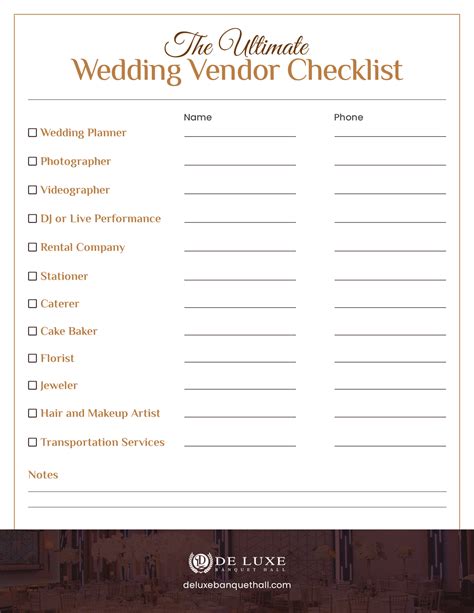 Wedding Vendor Checklist Template