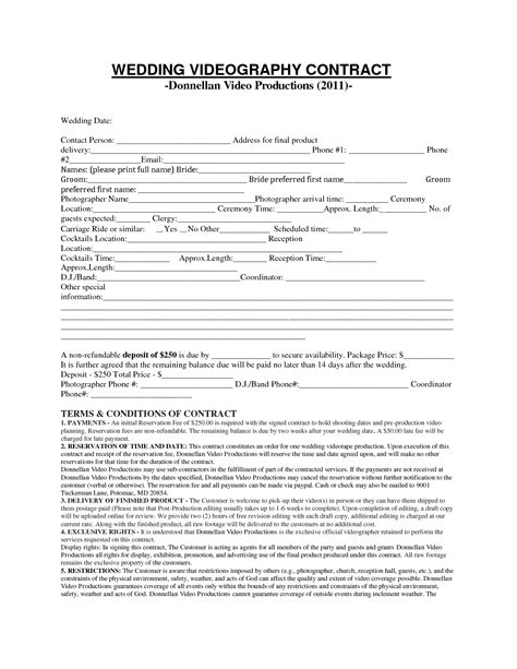 Wedding Video Contract Template