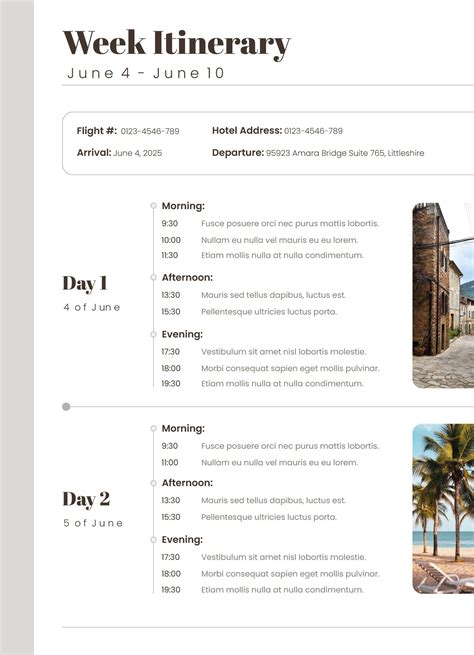 Week Itinerary Template