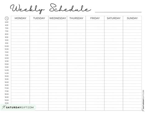 Week Schedule Template Printable