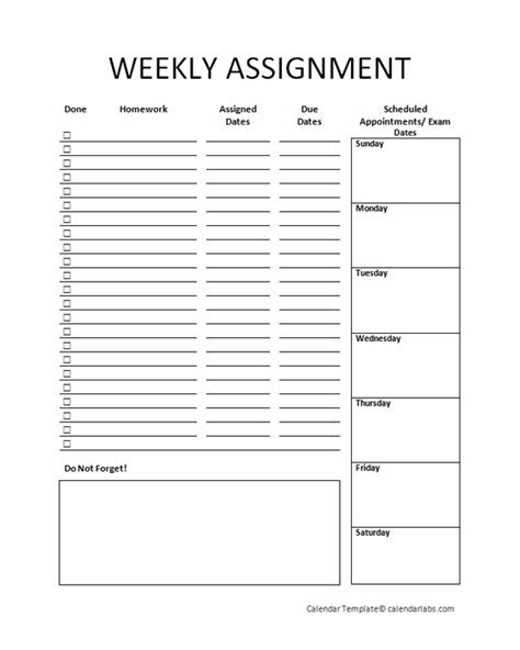 Weekly Assignments Template