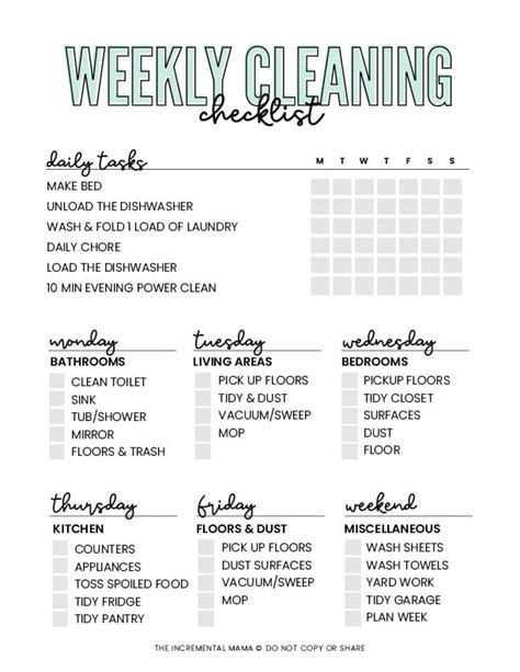 Weekly Cleaning Chart