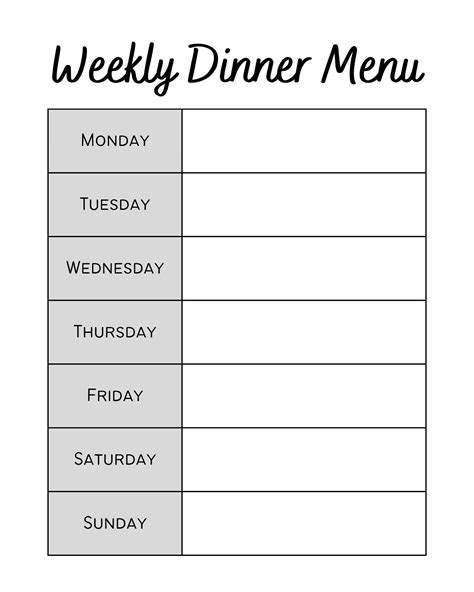 Weekly Dinner Menu Template