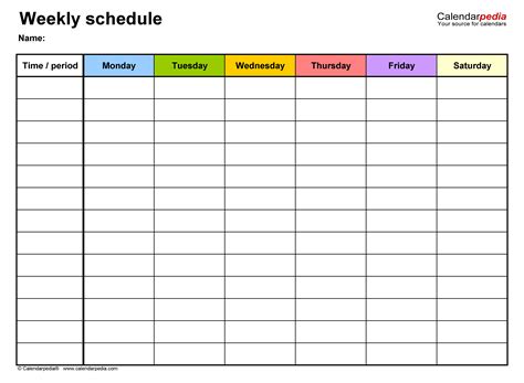 Weekly Schedule Template Excel Free Download