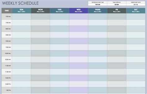Weekly Schedule Template Per 30 Minutes