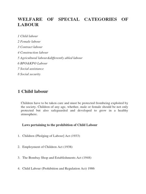 Welfare of Special Categories of Labour Doc