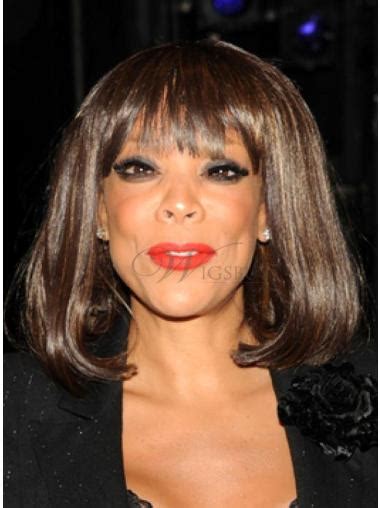 Wendy Williams Bob Hairstyle Medium Straight Full Bang Capless Human Hair Wigs 12 Inches