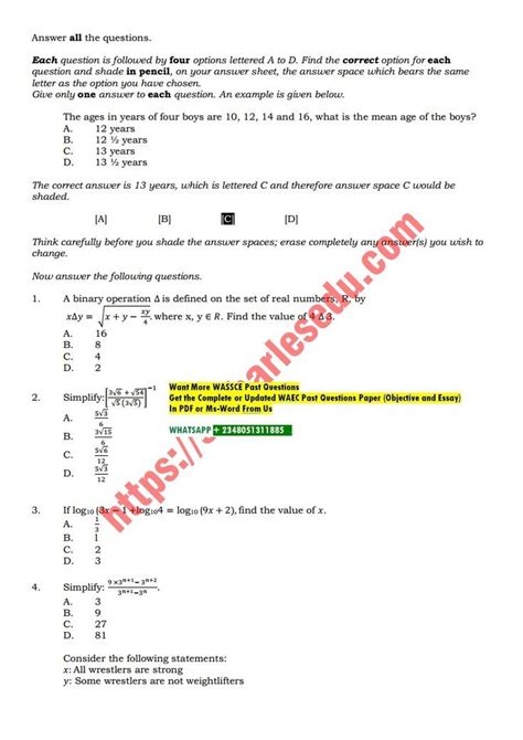 What Are The Objective Answer In Maths 2014 Waec Epub