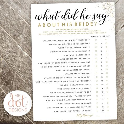 What Did He Say About His Bride Game Free Printable