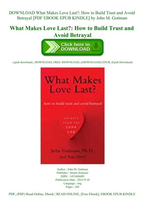 What Makes Love Last: How to Build Trust and Avoid Betrayal Ebook PDF