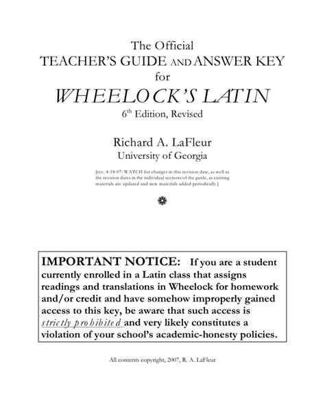 Wheelock Latin Answer Key PDF