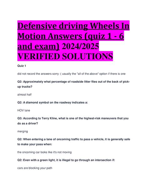 Wheels In Motion Test Answers PDF