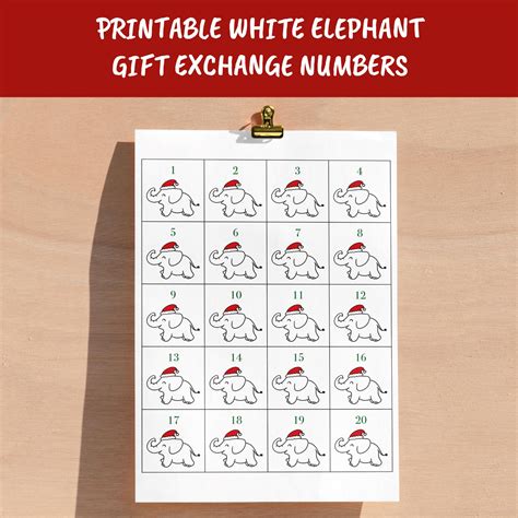 White Elephant Numbers Printable Free