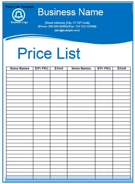 Wholesale Price List Template