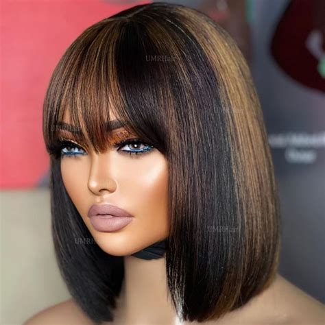 Wig Human Hair Short Brown Straight 6" Wigs