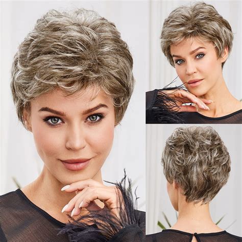 Wigs Short Hair Pixie Cut Side Part Wavy Fashion Short Grey Layeres Wigs