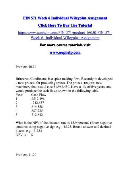 Wiley Plus Fin 571 Week 5 Answers PDF