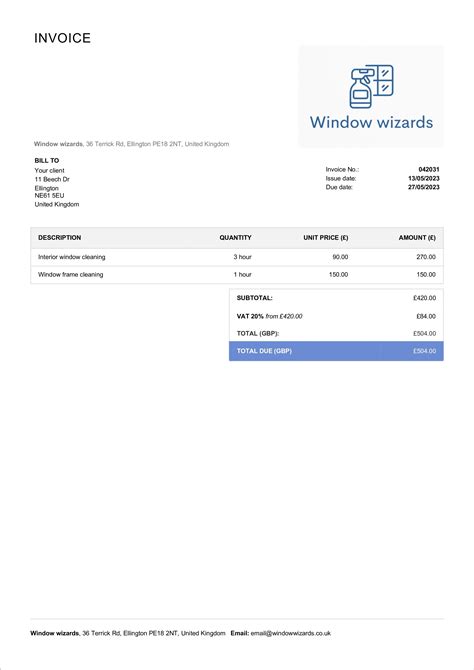 Window Cleaning Invoice Template