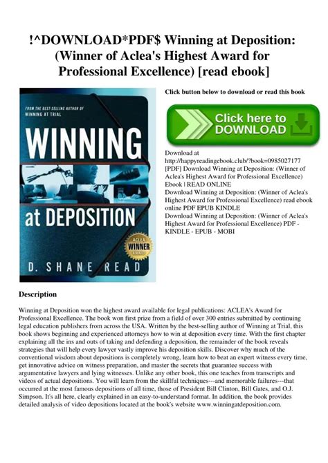 Winning Deposition Highest Professional Excellence Epub