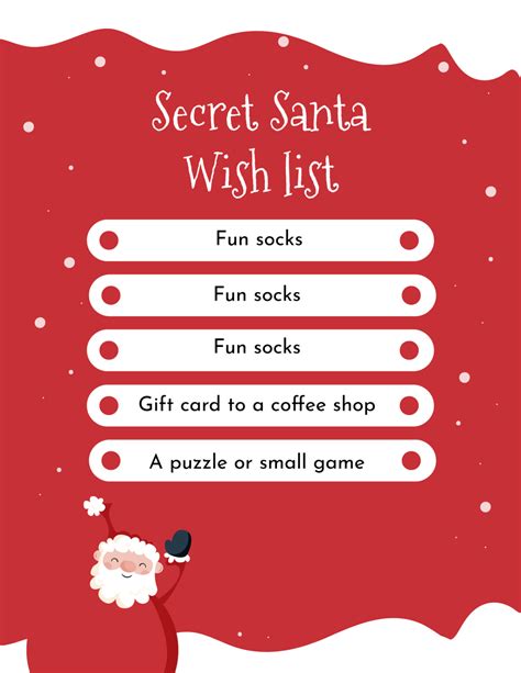 Wish List For Secret Santa Template