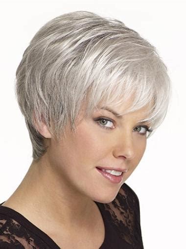 Wispy Wonder: Gentle Straight Cropped Synthetic Grey Wigs for a Timeless Transformation