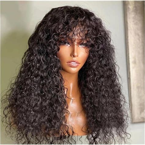 With Bangs 16" Long Curly Human Hair Wig