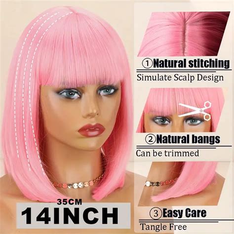 With Bangs Synthetic Lace Front Straight Ladies Short Wigs