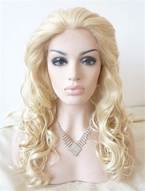 Without Bangs 18" Curly Blonde Long Lace Front Synthetic Wigs