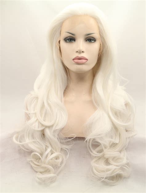 Without Bangs White 27" Curly Long Lace Front Synthetic Wigs