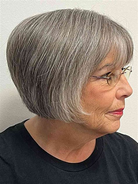 Women'S Short Wigs Grey Straight With Bangs 8" Remy Human Hair Wigs