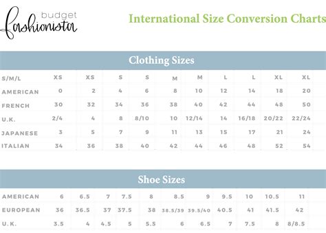 Women's Clothing Sizing Conversion Chart