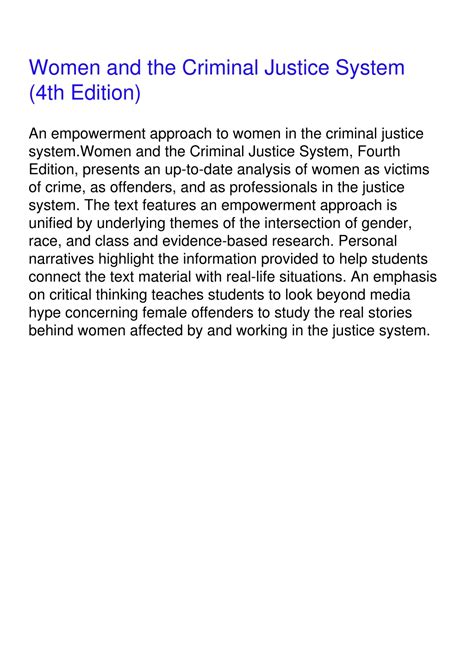 Women and the Criminal Justice System 4th Edition Kindle Editon