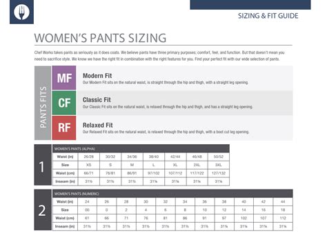 Womens Pants Sizing Chart