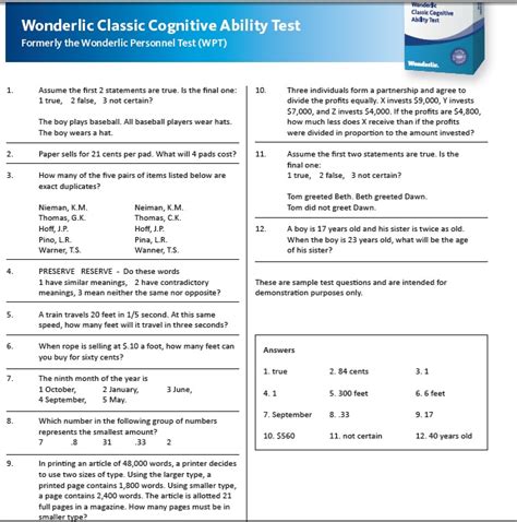 Wonderlic Personnel Test Answer Key PDF