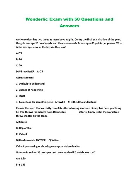 Wonderlic Scholastic Level Exam Answer Kindle Editon