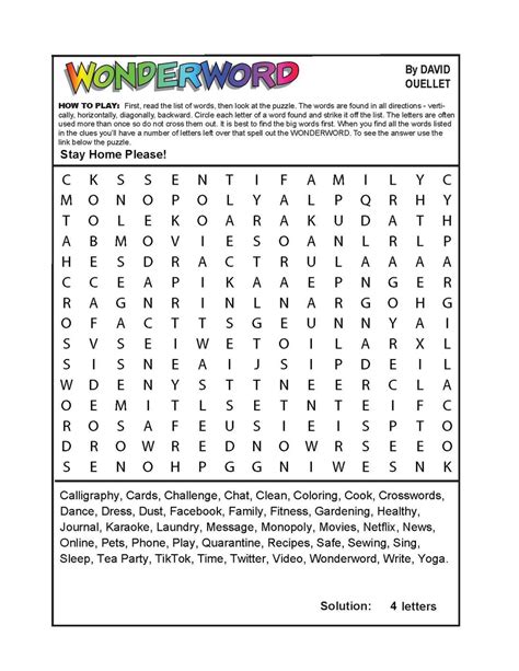 Wonderword Puzzles Printable
