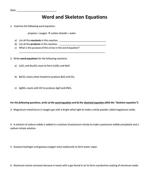 Word And Skeleton Equations Answers Reader