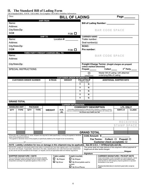 Word Bill Of Lading Template