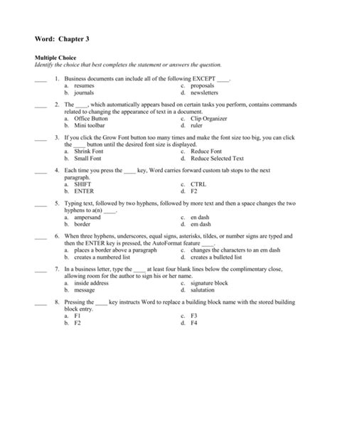 Word Chapter 3 Test Answers Reader