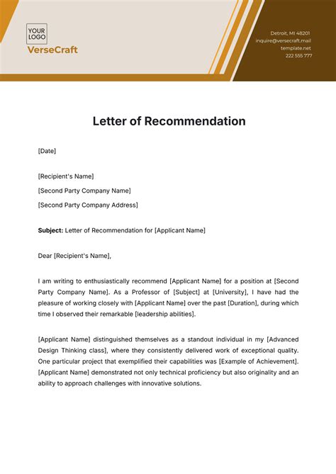 Word Recommendation Letter Template