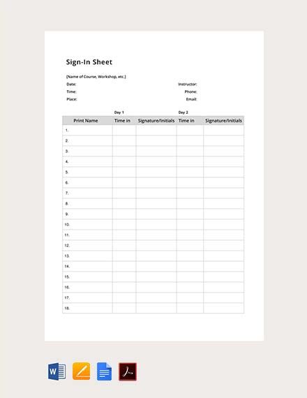 Word Sign In Sheet Template