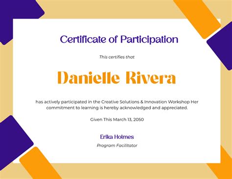Word Template Certificate Of Participation