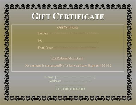 Word Template For Gift Certificate