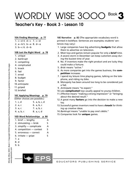 Wordly Wise Book 8 Lesson 3 Answers Kindle Editon