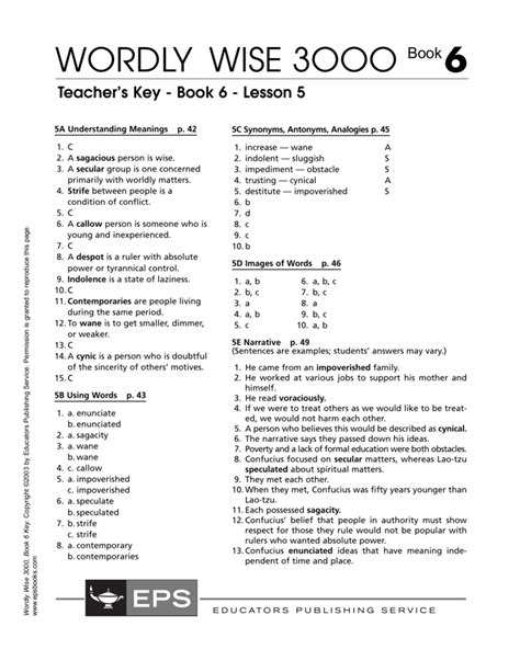 Wordly Wise Lesson 6 Answers Kindle Editon