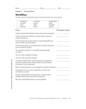 Wordwise Chemical Bonds Answer Key PDF