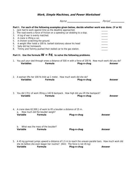 Work Energy And The Simple Machines Answer Key Doc