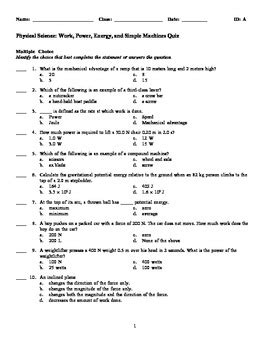 Work Energy Simple Machines Test Answer Key Doc