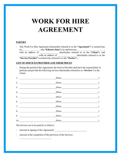 Work For Hire Agreement Template
